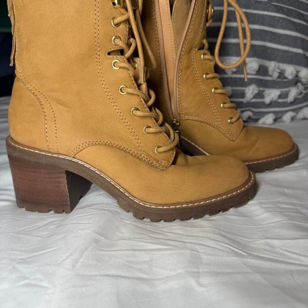 Crown Vintage Combat Boots Yuliana Brown Faux Leather Lace Up Heels Women's US:7 - Picture 5 of 7